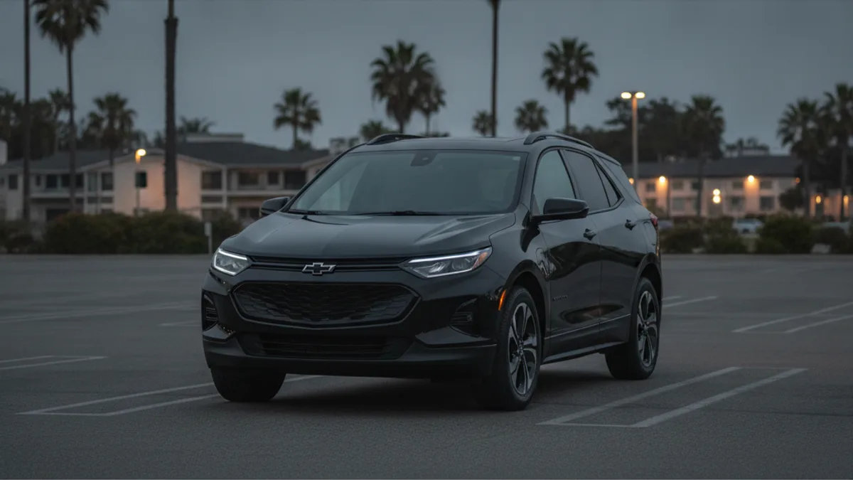 Unresponsive Chevy Equinox EV in a sunbaked Southern California driveway after sitting in heat